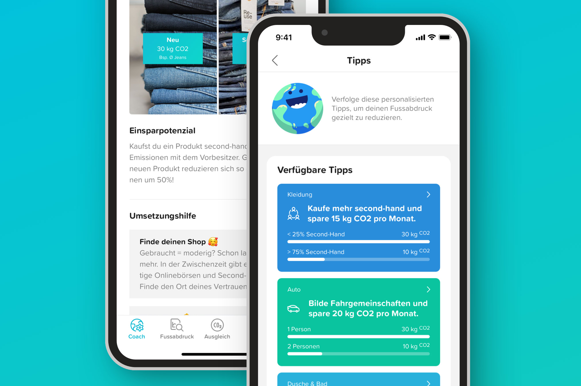 Zwei Smartphones, die die App Enerjoy geöffnet haben.