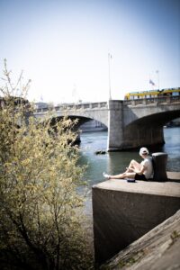 Blick auf die Mittlere Rheinbrücke, Basel. 