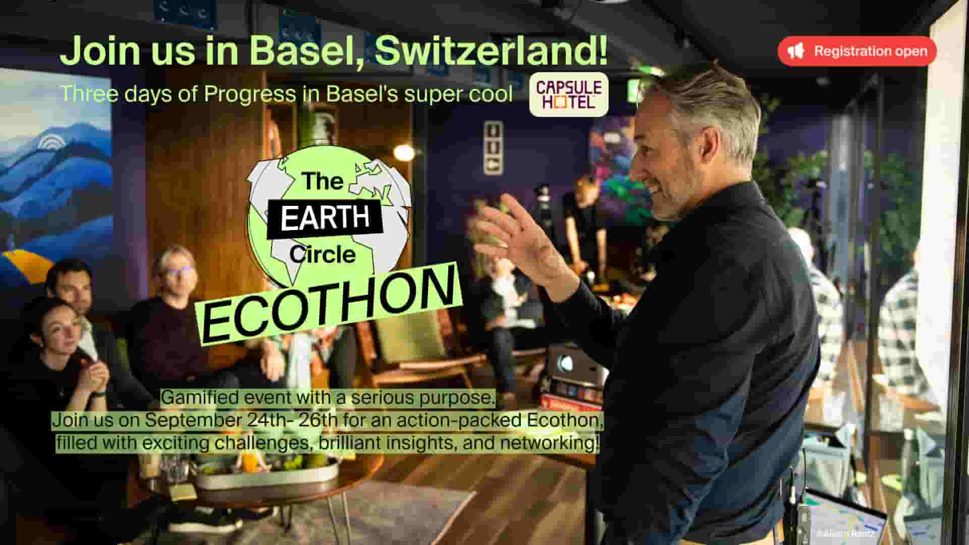 Flyer zu «The Earth Circle Ecothon» mit Menschen im Gespräch
